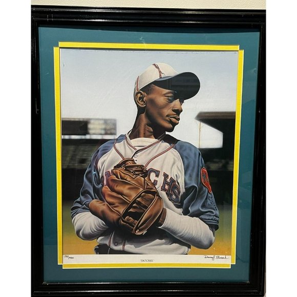 Satchel Paige Negro League HOF # 950 Art Print Framed Signed by Darryl Vlasak - Picture 1 of 11